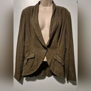 Free People Linen Blazer Moss Green Linen Blend XS  Trendy Preppy